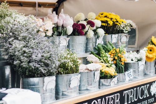 Flowers are being displayed to sell