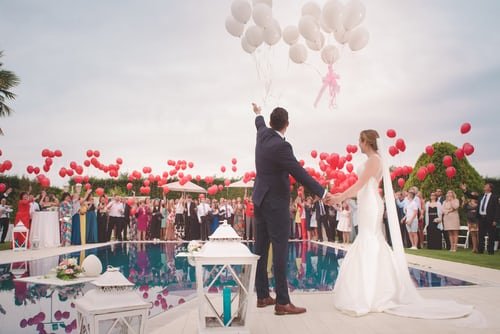 A couple enjoying their wedding